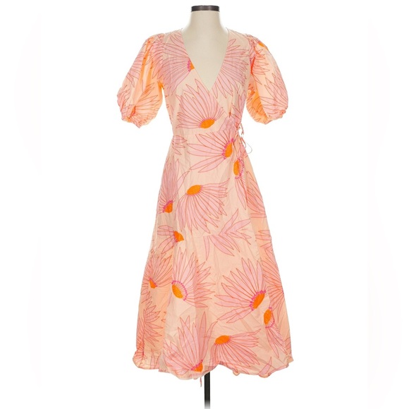 KATE SPADE Floral Pink Falling Flowers Size 6 Cotton Wrap Bohemian Dress NEW - Picture 3 of 8